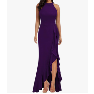 WOOSEA Women's High Neck Split Bodycon Mermaid Evening Cocktail Long Dress Dirty Size L