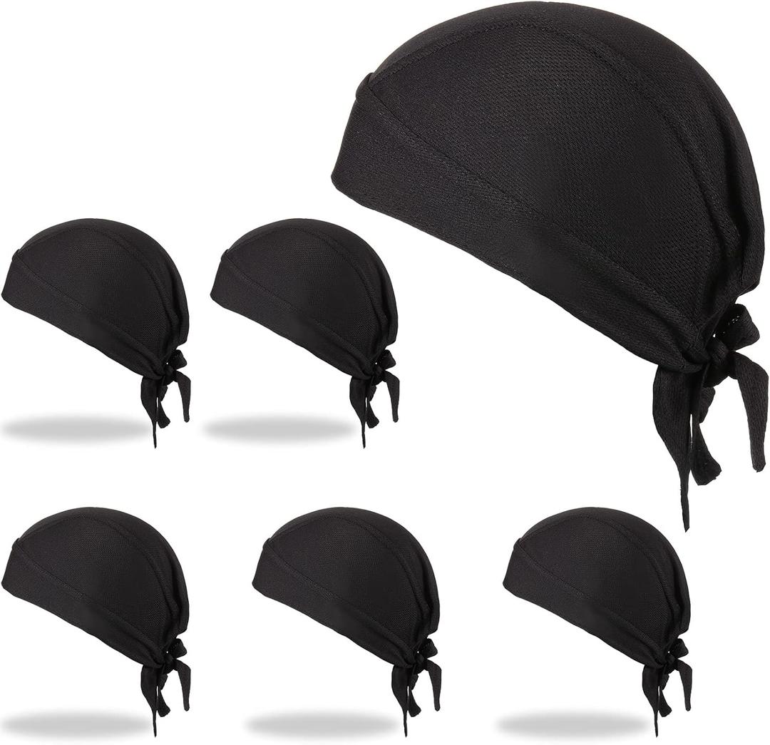 6 Pieces Do Rags Sweat Wicking Beanie Cooling Durags Skull Cap Motorcycle Head Wrap Bandana for Men Women (Black)