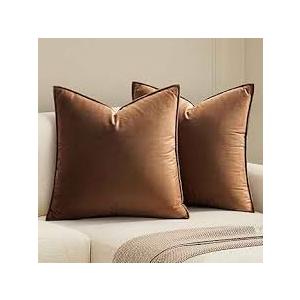 MIULEE Pack of 2 Brown Decorative Velvet Throw Pillow Cover Soft Pillowcase Solid Square Cushion Case for Sofa Bedroom Car 20x20 Inch 50x50 Cm