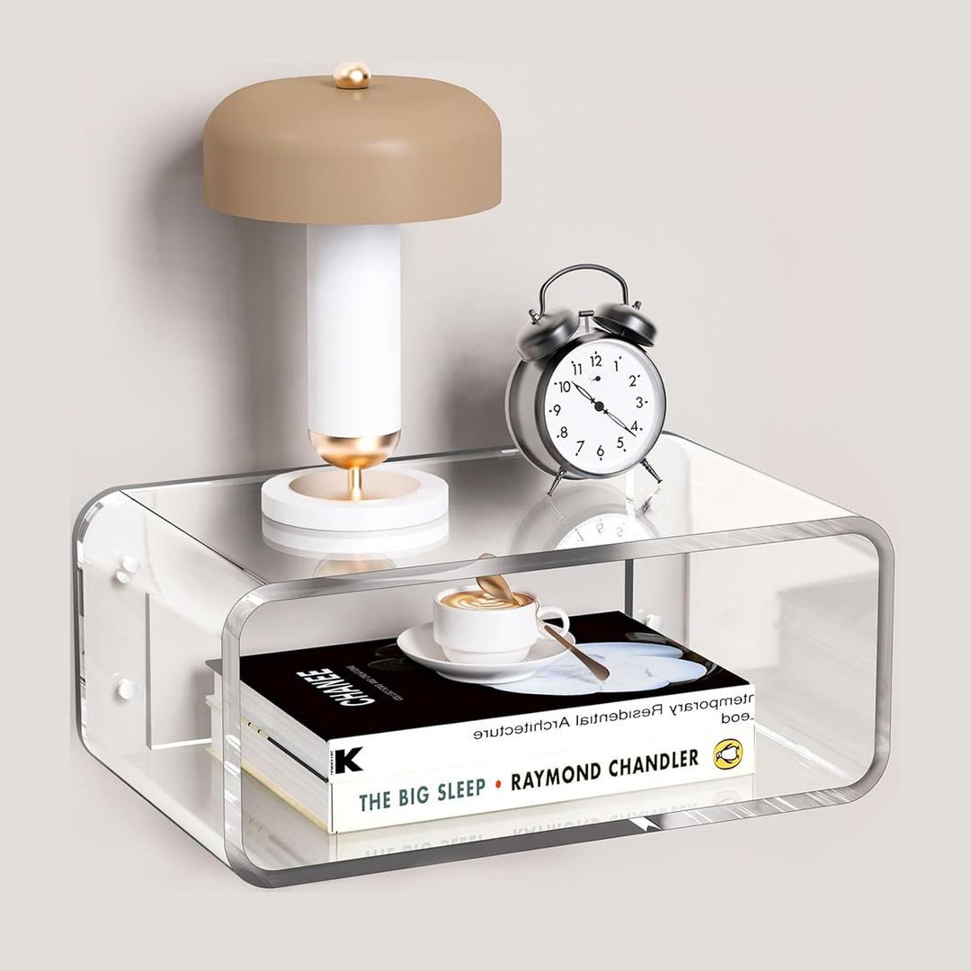 Acrylic Floating Nightstand, Bedside Table, Nightstand Shelf Wall Mounted Bedside Shelf (Clear, Small)
