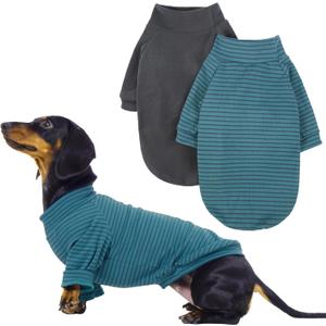 IECOii 2 Pack Dog Fleece Sweater for Small Dogs, Warm Dog Turtleneck with Stretch for French Bulldog, Cozy Fall Winter Pullover Dogs Sweatshirt with Sleeve, Indoor & Outdoor Sweaters for Walking, L (Large(Chest:16.5-19.7 in), Blue Stripes + Gray)
