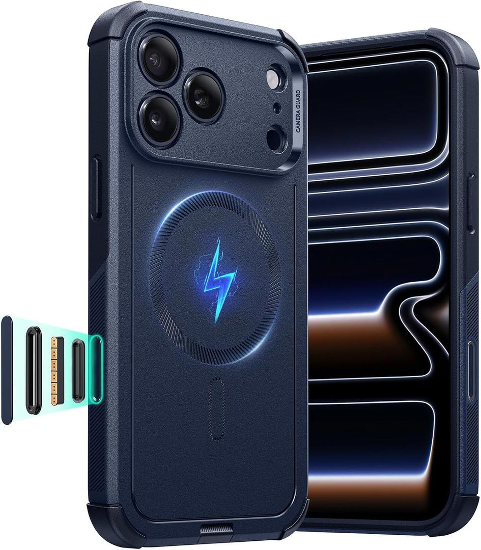 ESR for iPhone 17 Pro Max Case, 7X Military-Grade Drop Protection, Shock-Absorbing Rugged Cover with Camera Control Button, MagSafe Accessories Compatible, Cyber Series, Navy Blue