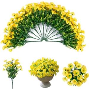 HBXNMOC 12 Bundles Realistic Silk Artificial Flowers for Indoor/Outdoor Decor - All-Weather Colorful Floral Arrangements(Yellow)