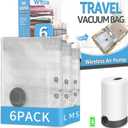 6 Packs Vacuum Bags for Travel with Rechargeable Pump, 3 Sizes Vacuum Seal Bags for Clothing, Compression Vacuum Travel Bags for Luggage, Vacuum Packing Bags for Closet Organization