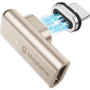 Magtame 240W Magnetic USB C Male to USB C Female Adapter 90 Degree Right Angle, 24Pin Type C Adapter Extender, 40Gbps 4K Video for USB 4 Cable Steam Deck, ROG Ally, Switch, PC, Tablet, iPhone 15 (Gold)