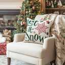 2 x Artscope Christmas Tree Snowman Throw Pillow Covers 18x18 Inch Set of 4, Let It Snow Holly Jolly Winter Hoilday Christmas Decoration Pillow Cases for Home Sofa Couch Decor-Pink