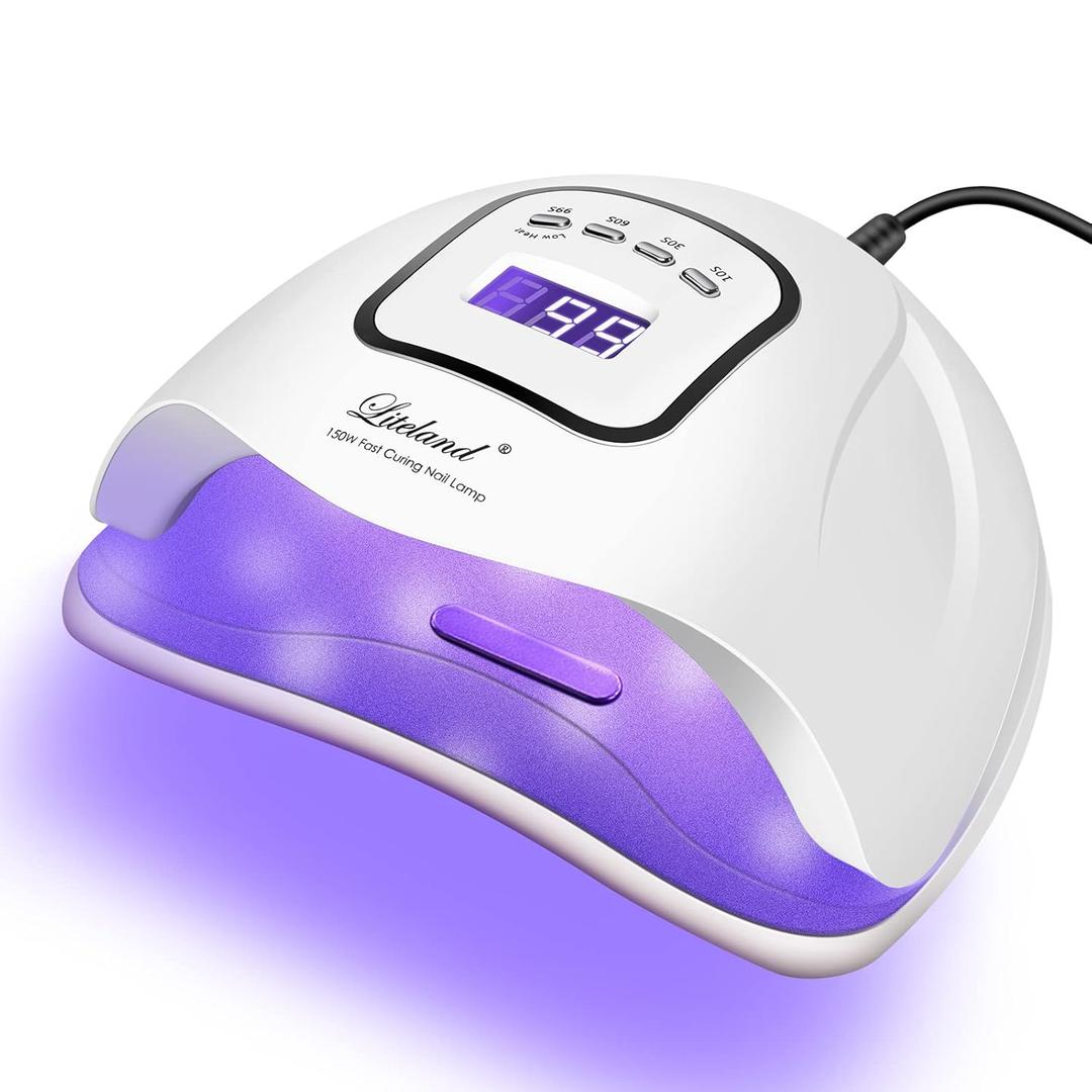 Liteland UV Gel Nail Lamp,150W UV Nail Dryer LED Light for Gel Polish-4 Timers Professional Nail Art Accessories,Curing Toe Nails (White)
