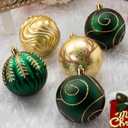 3.15" Luxury Christmas Tree Balls Ornaments, 16Pcs Colored Shatterproof Plastic Hanging Ornaments Set for Christmas Trees Decor/Wedding/Holiday/Party (Gold & Green)