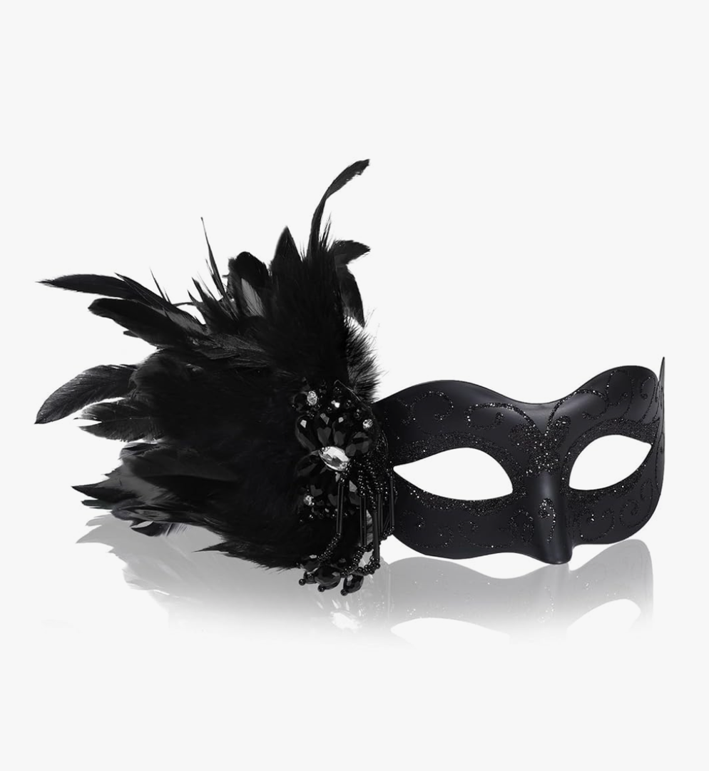Masquerade Mask for Women Venetian Party Mask Costume Mask with Feathers for Cosplay, Halloween Prom Ball Decor