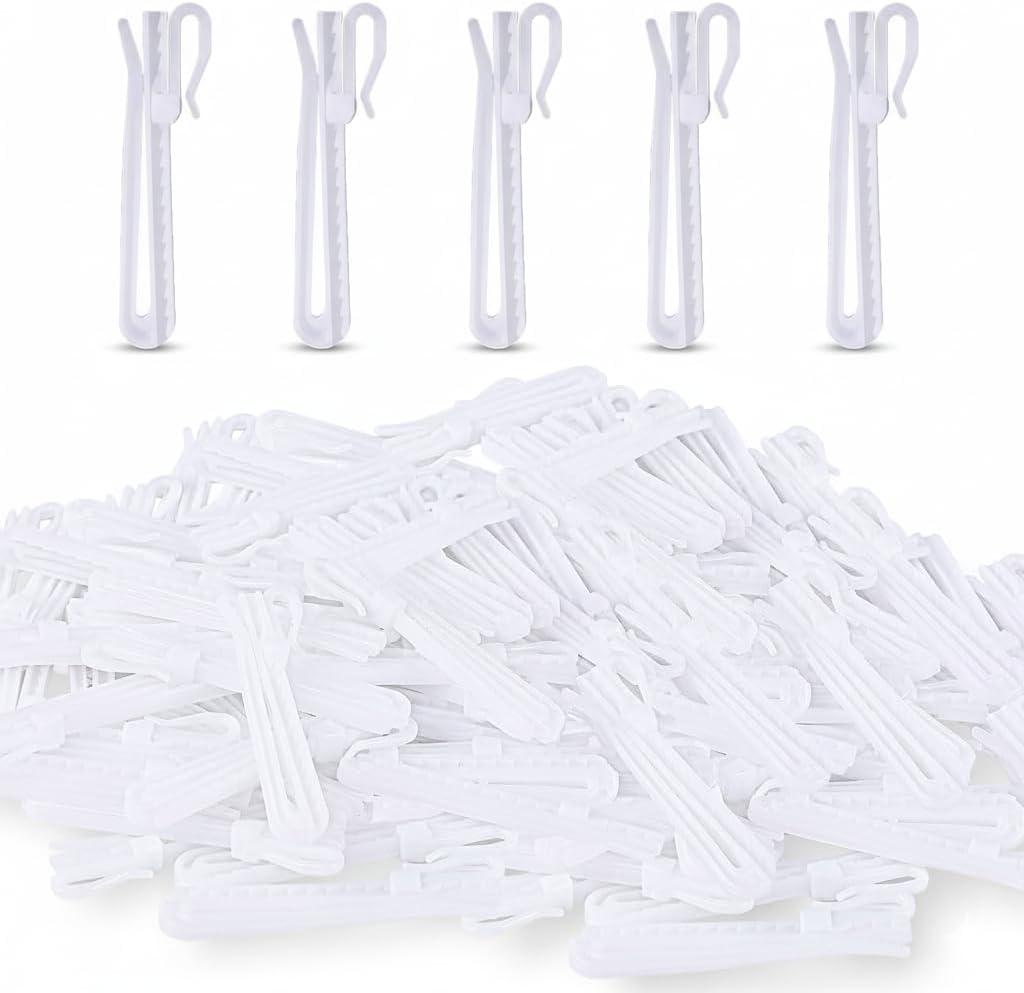 100Pcs Plastic Curtain Hooks for Drapes, Adjustable Pinch Pleat Curtain Hooks, Pleat Pin Hooks Hangers for Window Curtains, Shower Curtains, Door Curtain, White