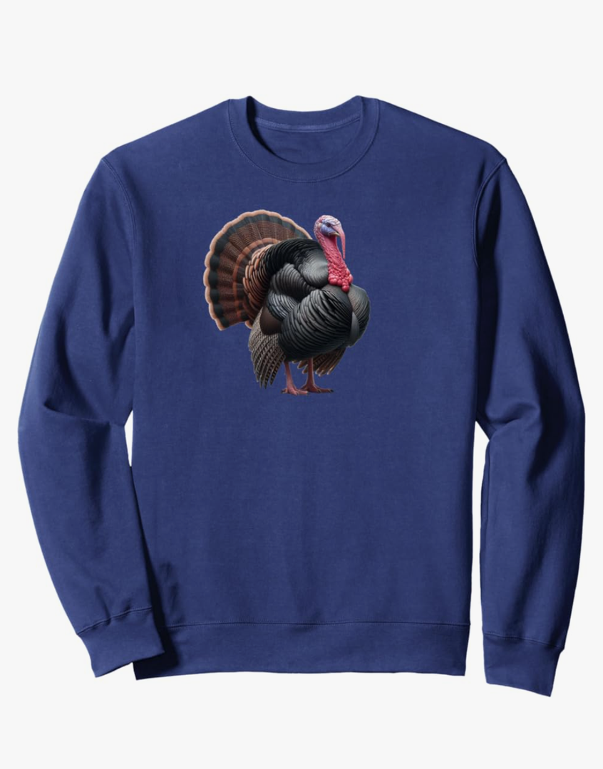 Male Turkey. Thanksgiving. Sweatshirt, Navy, Large