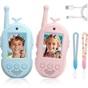 Upgraded Video Walkie Talkies for Kids, 2 Pack Rechargeable Voice/Video Call Kids Walkies Talkies, Toddler Toys for Indoor, Outside, Camping, Hiking, Gift for Boys and Girls Ages 312 (Pink/Blue)