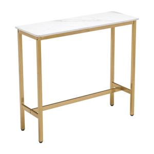 Aklaus 40" Bar Table,Rectangular Industrial Bar Height Table with Sturdy Gold Metal Frame White Faux Marble Top,Pub High Top Console Dining Table for Dining Room Living Room Entryway