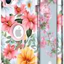 PIXIU Unique Flower Pattern Compatible with iPhone 17e/16e 6.1 inch case,Heavy Duty Dual Layer Shockproof Full-Body Protective Sturdy Hybrid Cute Rugged Case for Women,Girls,Kids Pink Flower