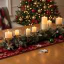 Mumufy 7 Pillar Christmas Candle Holder for Table Centerpiece, Votive Hurricane Candle Holder, 7 Tealight Holders with Metal Tray for Christmas Wedding Dining Table Decorations(Gold)