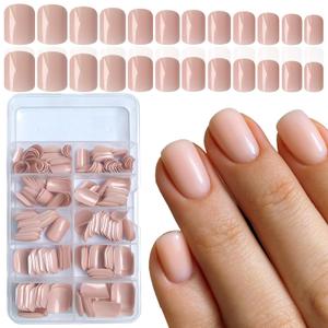 LuckForever Short Press on Nails 240pc Glossy Lotus Pink Press on Nails Short Square Round Fake Nails Full Cover 10 Sheets Nail Adhesive Tabs,Small Wooden Sticks and Nail Files False Nails for Women