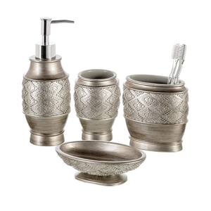 Creative Scents Dublin Silver Bathroom Accessory Set - Brushed Silver Bathroom Sets Accessories - 4 Piece Bathroom Set Includes: Soap Dispenser, Toothbrush Holder, Soap Dish and Tumbler