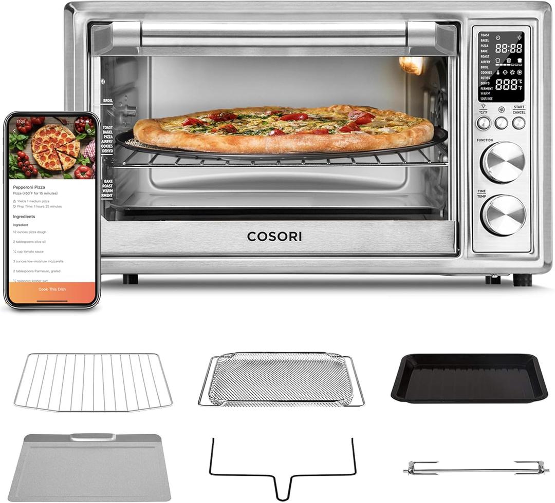 COSORI Air Fryer Toaster Oven Combo 13-in-1, 32Qt APP & Voice Control Convection Oven Countertop, Bake, Broil, Roast, Dehydrate, Sous Vide, 134 Recipes & 4 Accessories, Silver, Stainless Steel (32 Qt)
