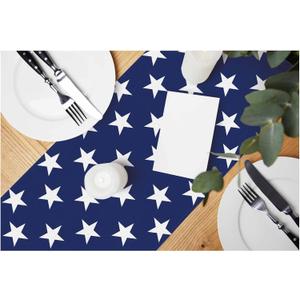 HOSNYE Table Runner Blue Star,Cotton Linen Table Runner Decoration for Kitchen Family Dinner Table Holiday Party Farmhouse Style 13 x 72 Inch