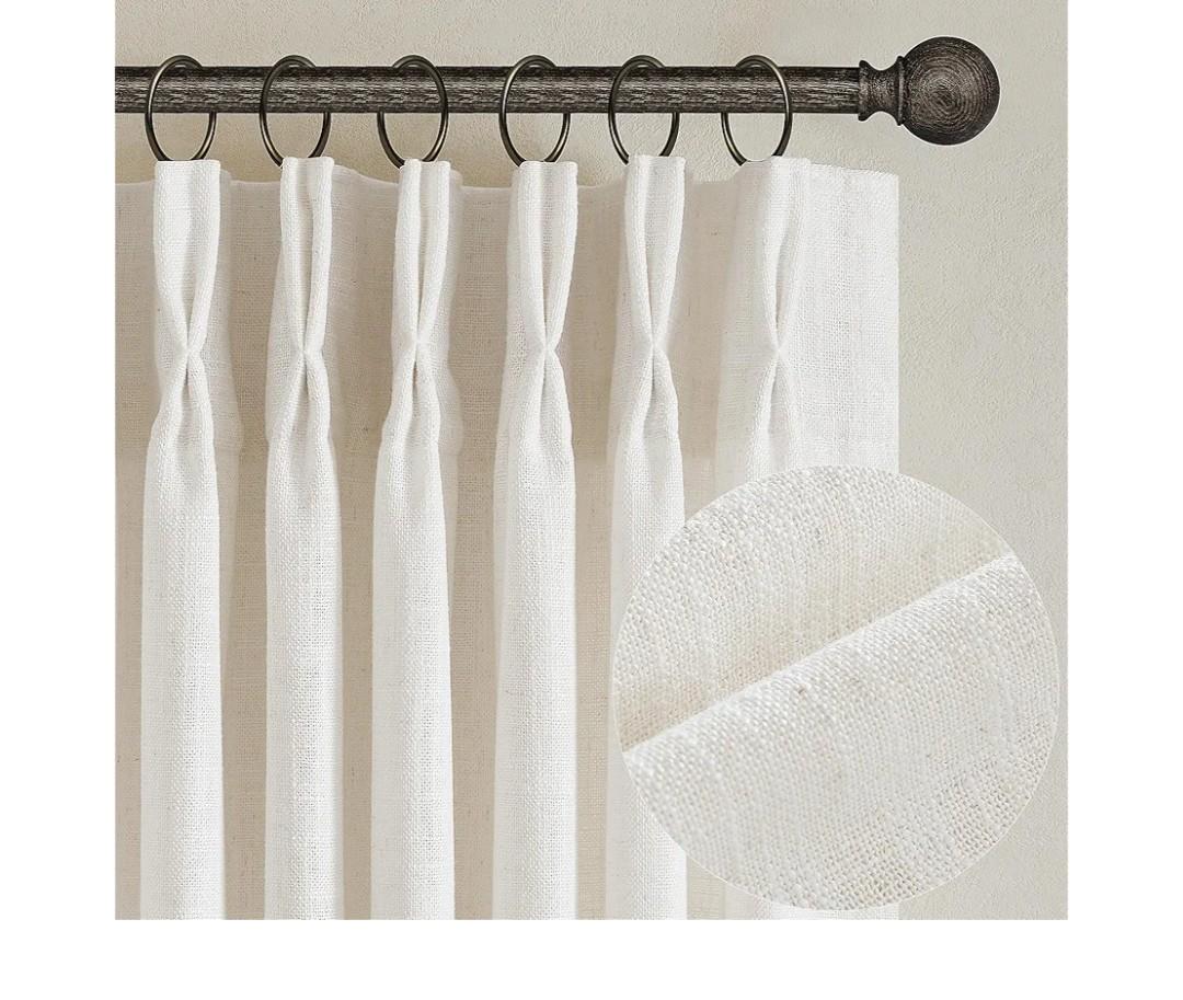 Natural Pinch Pleated Linen Curtains 84 Inch Length 2 Panels for Living Room Bedroom Textured Cream Ivory Birch Semi Sheer Boho Neutral Back Tab Pinch Pleat Hooks Rings Window Curtain 84 Inches Long