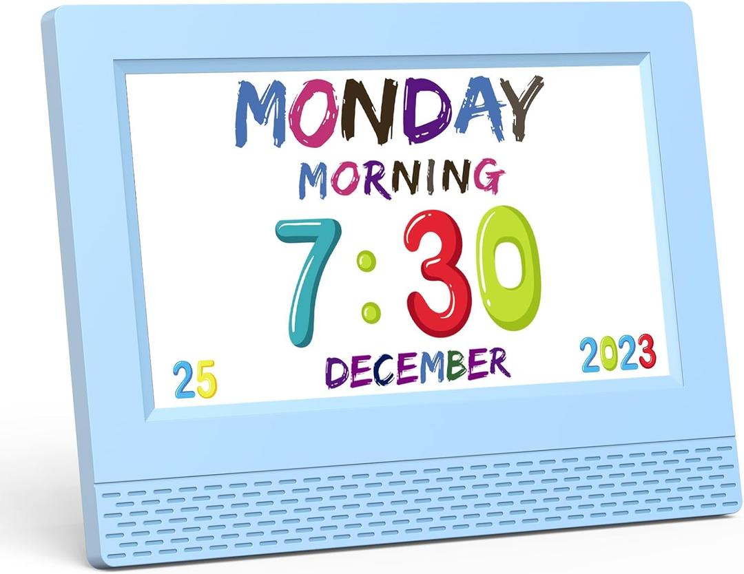 Kids Digital Alarm Clock Colorful, 7" Large LED Time Display Children's Sleep Trainer, Eye-Caring Digital Clock for Girls Boys Bedrooms Bedside, 17 Alarm Clock Settings Easy to Use Kids Birthday Gift (Blue)