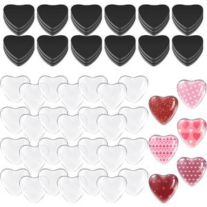 Weewooday 72 Pieces Heart Glass Craft Magnets Round Fridge Ceramic Ferrite Magnet with Adhesive Backing and Transparent DIY Clear Glass Gems Cabochons for DIY Fridge Refrigerator Pendants (1.3'')