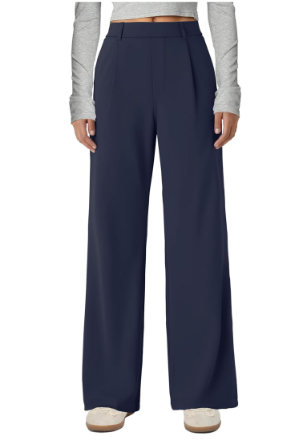 Ododos Wide Leg Pants for Women Stretchy Pull On Work Pants High Waisted Business Casual Trousers Slacks with Pockets Size M