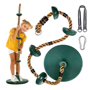 DECORLIFE Tree Swing for Kids, Adjustable Rope Swing Disc Swing for Outside with Platform Carabiners and Strap Outdoor, Playground Accessories, Green