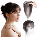SEGO Clip in Bangs Real Human Hair, 3603D Cover Wispy Bangs Topper Hair pieces for Women With Thinning Hair -#01B Brown Black