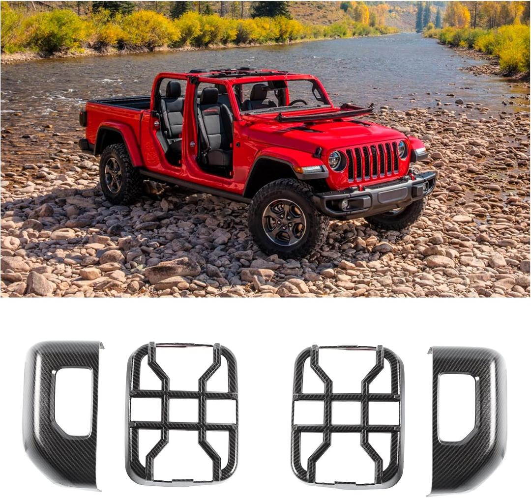 Hoolcar Tail Light Guards Rear Light Cover Protector for Jeep Gladiator JT 2018-2024, Carbon Fiber (Fit for Halogen Lamp)