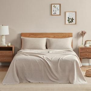 DAPU Pure Linen Sheets Set, 100% French Linen from Normandy, Breathable and Durable for Hot Sleepers, 4 Pcs Set - 1 Flat Sheet, 1 Fitted Sheet, 2 Pillowcases (Natural Linen, California King)