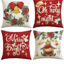 Artscope Christmas Oh Holy Night Merry Bright Jesus Wreath Throw Pillow Covers 18x18 Inch Set of 4, Winter Hoilday Christmas Decoration Pillow Cases for Home Sofa Couch Decor-Red