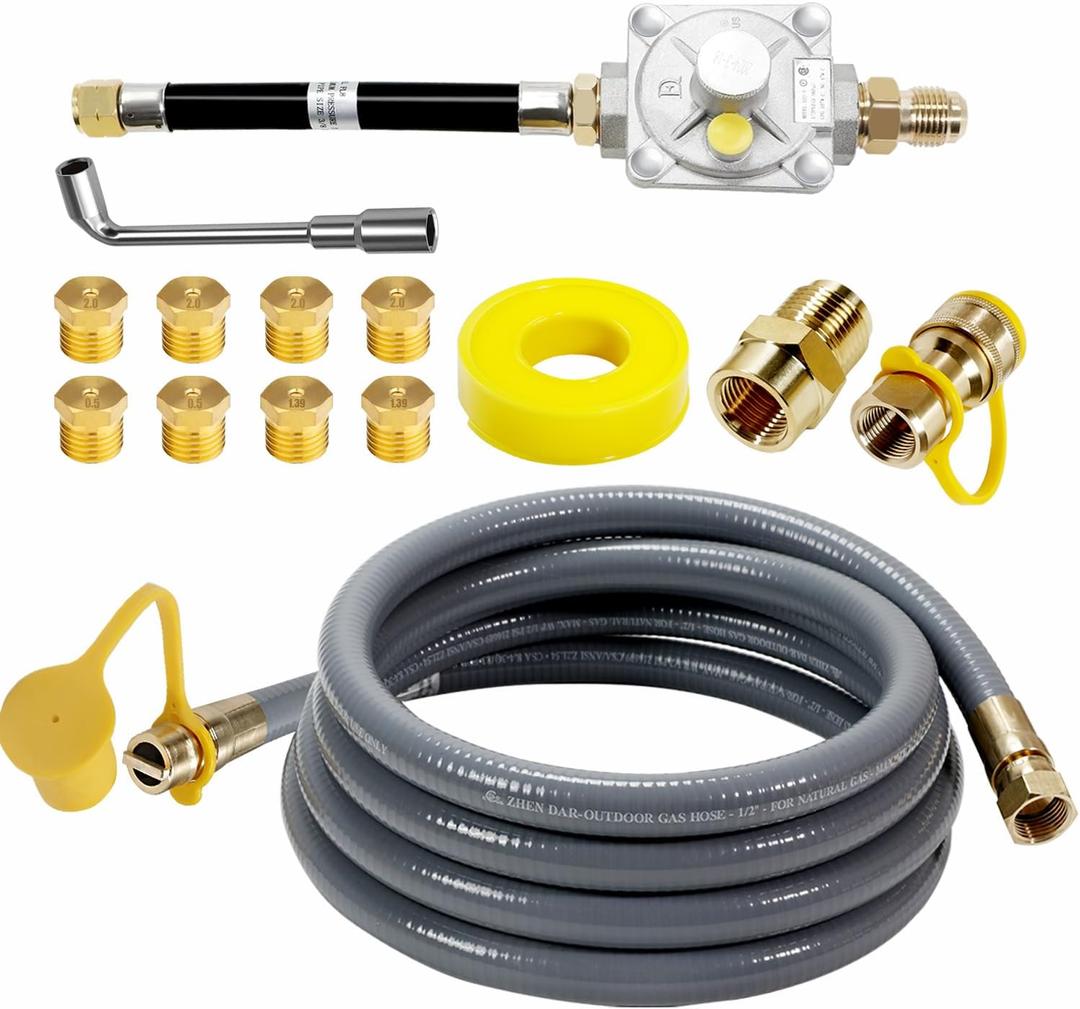 Upgraded Propane to Natural Gas Conversion Kit with Regulator & Brass Nozzles in Three Different Orifices, 10 Natural Gas Conversion Kit Fit for Weber Genesis, Spirit, Genesis II, Spirit II Grill