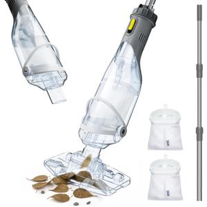InoKraft Cordless Pool Vacuum Cleaner, Rechargeable, Handheld Pool Vacuum for Above Ground and Inground Pools, Transparent Head, 59 Extendable Pole, for Leaves, Debris, Shallow Steps, Gray