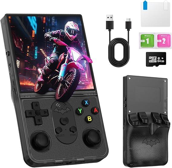 R36 PROMAX Retro Handheld Game Console,4.0 Inch FullLamination IPS Screen Retro Gaming Console,Linux System,Builtin 64GB Memory Retro Game Console,Portable Arcade Video Gaming Console