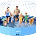 VISTOP 117" Extra Large Dog Pool with Sprinkler, Heavy Duty Foldable Hard Plastic Kiddie Pool, Non-Slip Collapsible Swimming Pool for Dogs, Kids & Pets, Portable Outdoor Backyard Water Play Tub