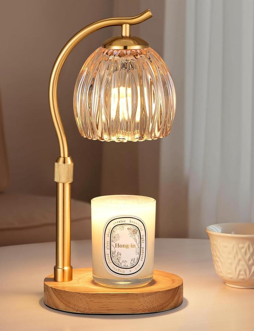 Hong-in Candle Warmer Lamp - with Timer & Dimmer, Modern Home Decor House Warming Gifts, Cozy Birthday Gift for Women Mom (Amber)