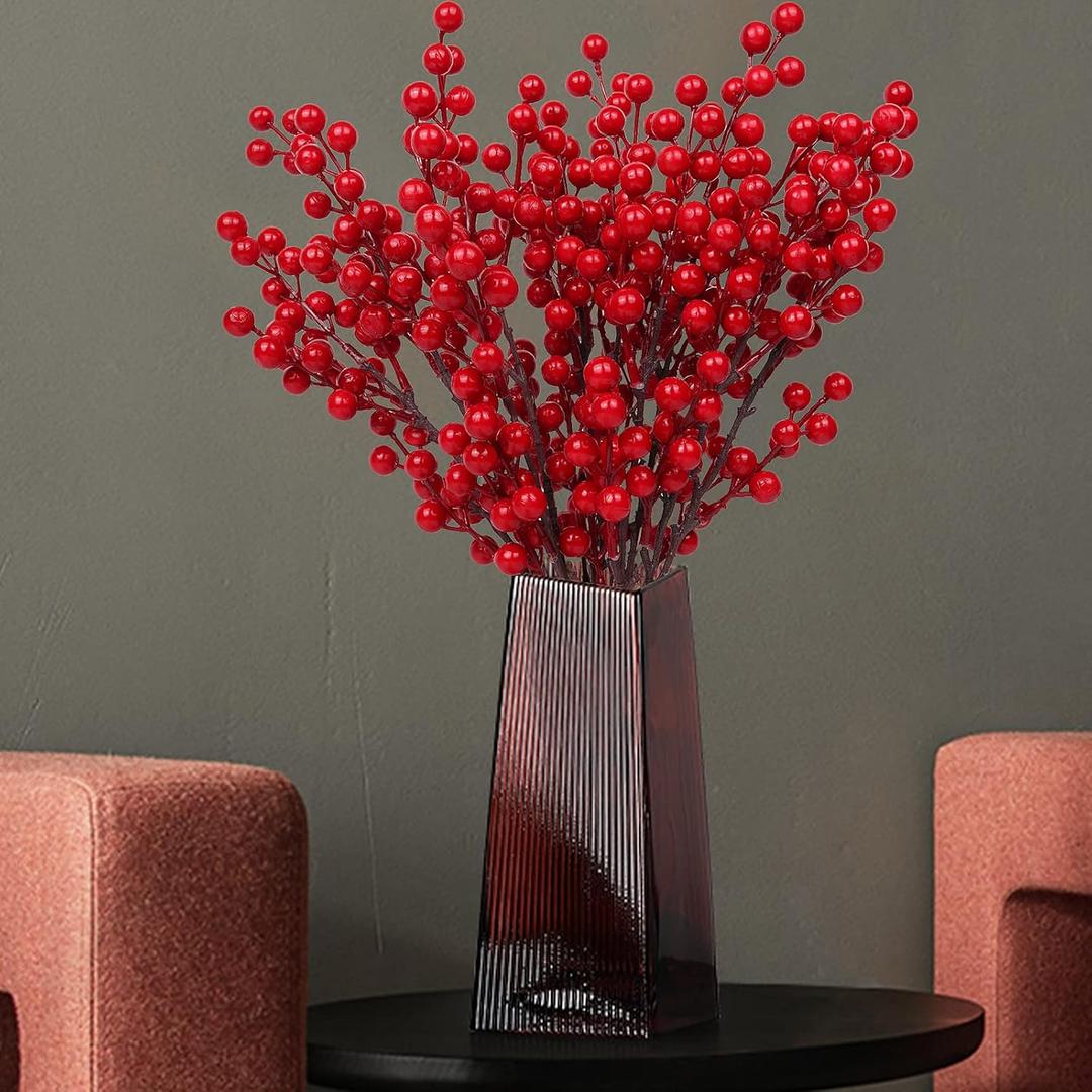 RECUTMS 5 PCS Christmas Red Berry Stems, Artificial Burgundy Berry Picks for Christmas Tree Decorations, Crafts, Wedding, Holiday Home Decor