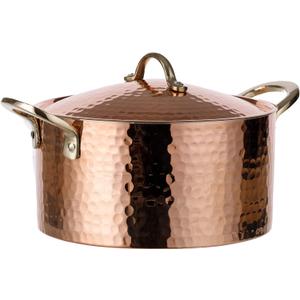 DEMMEX 1.2MM Thick Hammered Copper Soup Pot Stew Pan Casserole Dish, 3 Quarts (7.8" x 4")