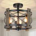 BrightHome Farmhouse Rustic Light Fixture Ceiling Mount, Semi Flush Mount Ceiling Light Fixture, 4-Light Black Industrial Retro Washed Ceiling Light for Kitchen Dining Room Bedroom Hallway Bathroom