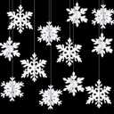 Snowflake Snow-White Christmas Party-Decorations Garland - 12Pcs 3D Winter Wonderland Frozen Hanging Streamers Banner,Baby Bridal Shower Birthday Wedding Classroom Decor Supplies Hugtmr