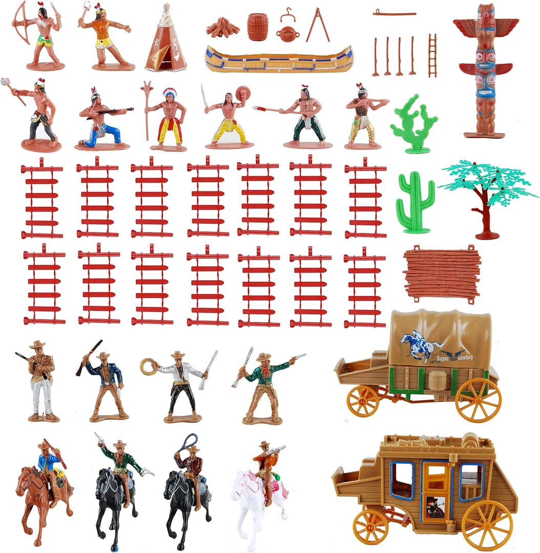 NWFashion 55PCS/Set West Cowboys American Indians Plastic Figure Toys Playset Accessories