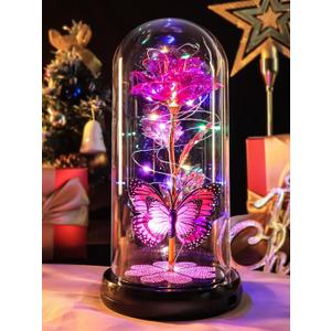 Mothers Day Rose Gifts for Mom Birthday Gift, Rechargeable Galaxy Glass Rose in Glass Dome Crystal Roses Butterfly Anniversary Mother's Day Flowers Gifts for Women Mom Wife Grandma Daughter, Pink