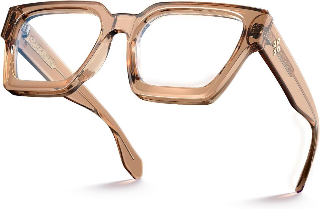 VISOONE Blue Light Blocking Glasses Rectangle Chic Preppy Look MultiColor Frame for Women Men RIVER (Light Mocha Mousse)