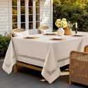 MIULEE Beige Rectangle Polyester Tablecloth with Decorative Cutouts Spring Waterproof Stain Resistant & Shrink-Proof Table Cloth 60x84 inch Farmhouse Style for Dining Wedding and Outdoor