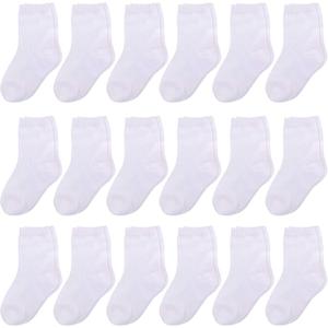 Duufin 18 Pairs Toddler Kids Socks Mid Cut Unisex Half Cushion Cotton Crew Socks for Toddler Boys Girls (2-4T, White)
