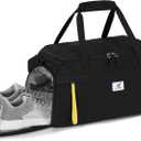 SKYSPER Gym Bag for Men & Women with Shoe Compartment, Carry-on Gym Duffle Bag for Travel and Sports, Workout Overnight Bag with Large Wet Pocket, Black (Black)