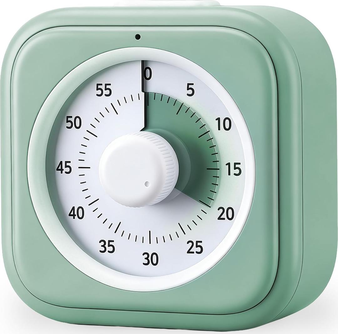 60 Minute Visual Timer for Kids, Silent Countdown Clock, Time Management Tool for Homeschool Study Supplies, Classroom, Home, Kitchen, Desk (Green)