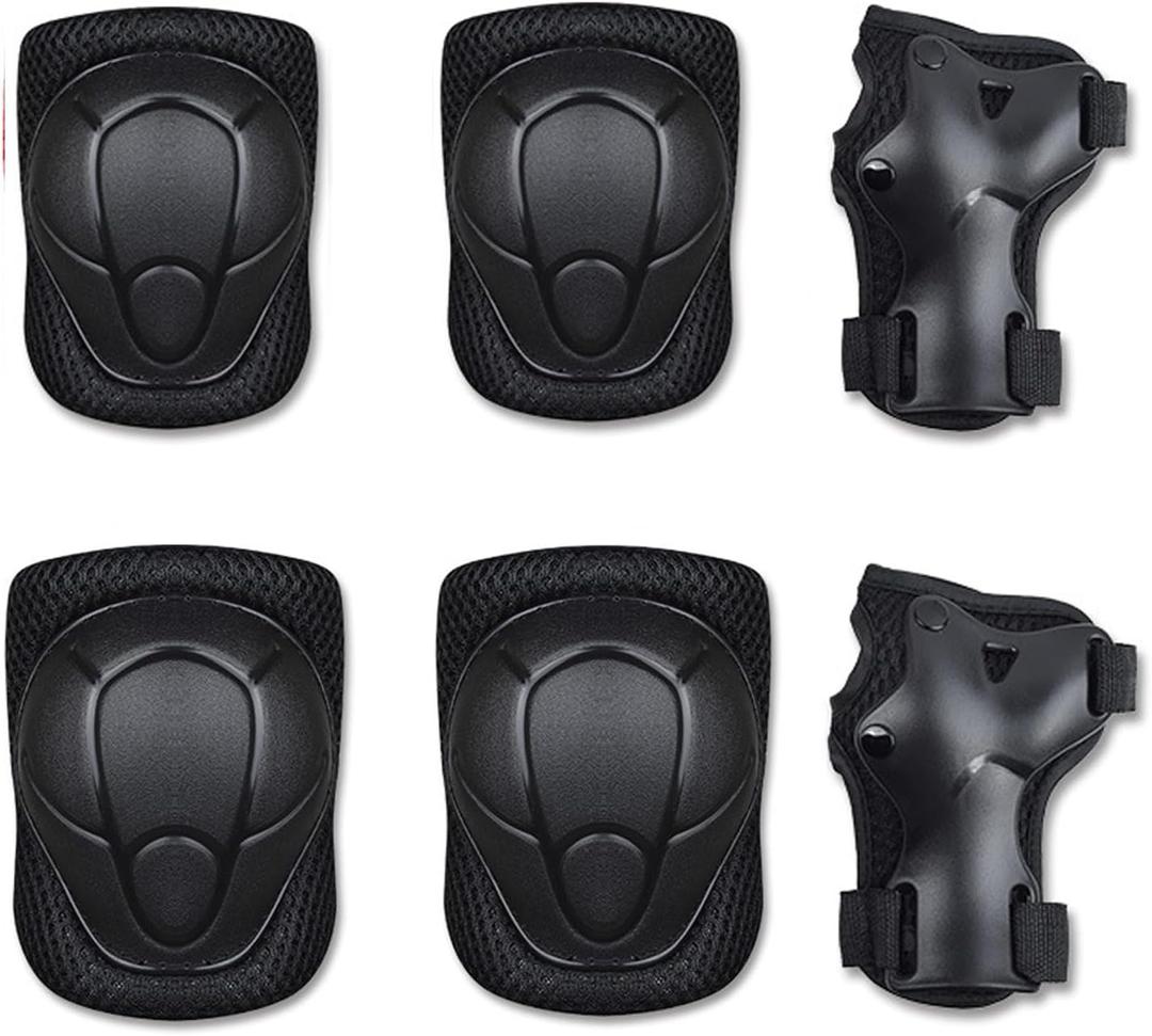 Kids Knee Pads Elbow Pads Guards 6 in 1 Protective Gear Set Ages 3-7 Toddler Boys Girls Kids for Multi Sports Roller Skates Cycling BMX Bike Skateboard Inline Skating (Black)