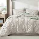 Bedsure Queen Comforter Set Linen - Bed in a Bag Queen Size Bedding 7 Pieces, GentleSoft Pintuck Bed Set Gift for Family, Pinch Pleat All Season Comforter with Sheets, Pillowcases & Shams